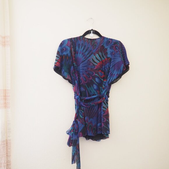 * Nanette Lepore Multicolor Peacock Silk Blouse sz 8 - Picture 5 of 5